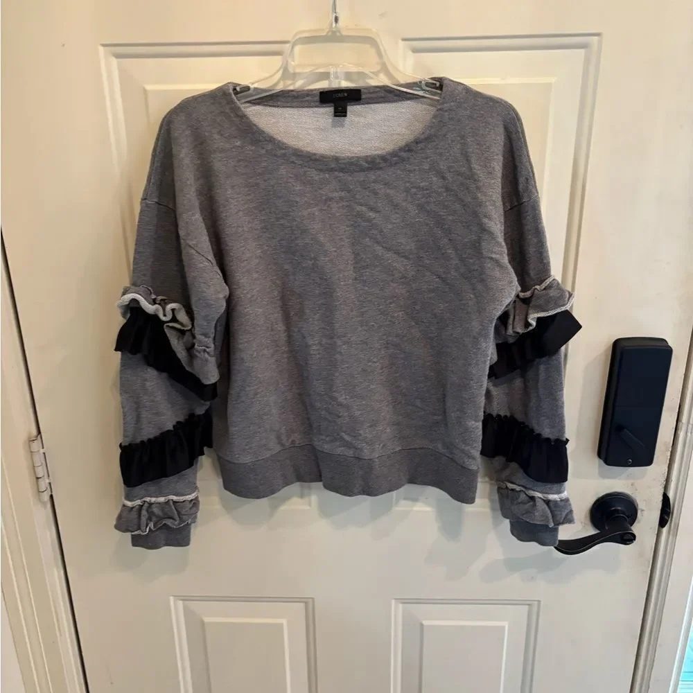 J. Crew Gray Knit Top with Ruffle Sleeves